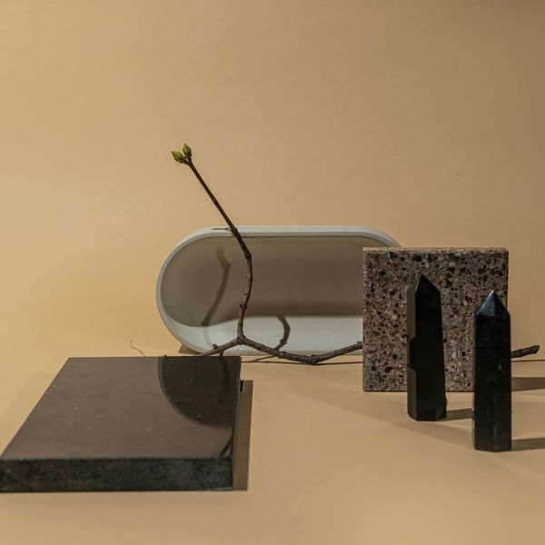 Minimalist decor items representing orderly lifestyle and peace
